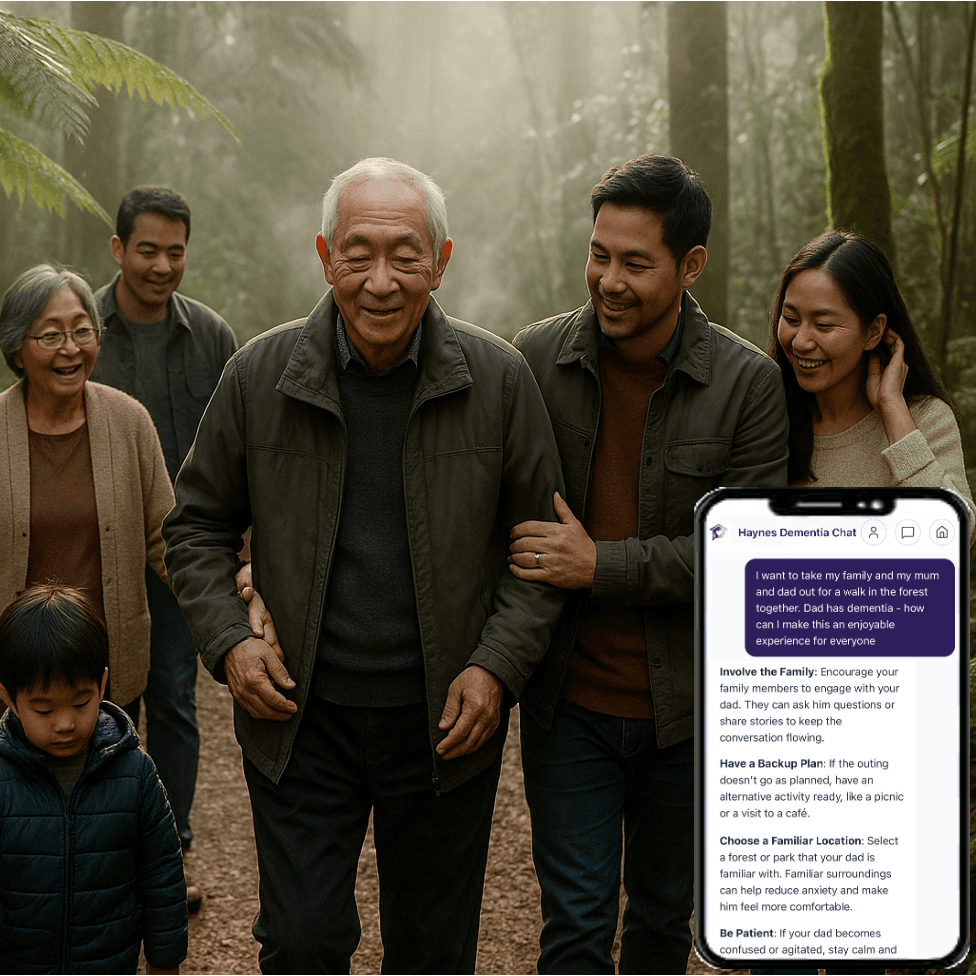Gentle family walk in forest together